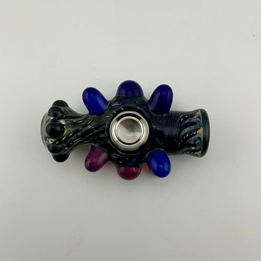 Glass Fidget Spinner Pipe Cobalt Blue and Silver Wrap n Rake - JeffBeckerGlass.com