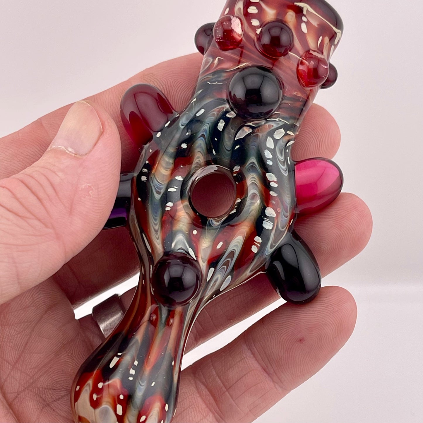 Glass Donut Chillum Pipe Red and Black - JeffBeckerGlass.com
