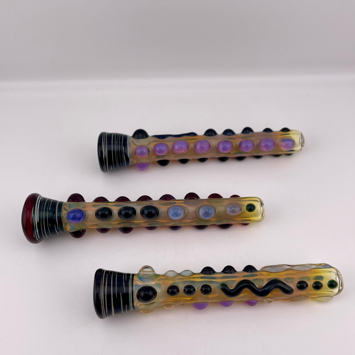 Chillum pipe black and pink slime Fully Worked Pipe Silver Fumed