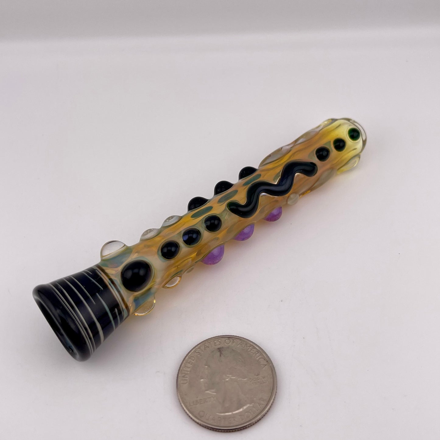 Chillum Glass pipe black and pink slime marbles Fully Worked Pipe Silver Fumed
