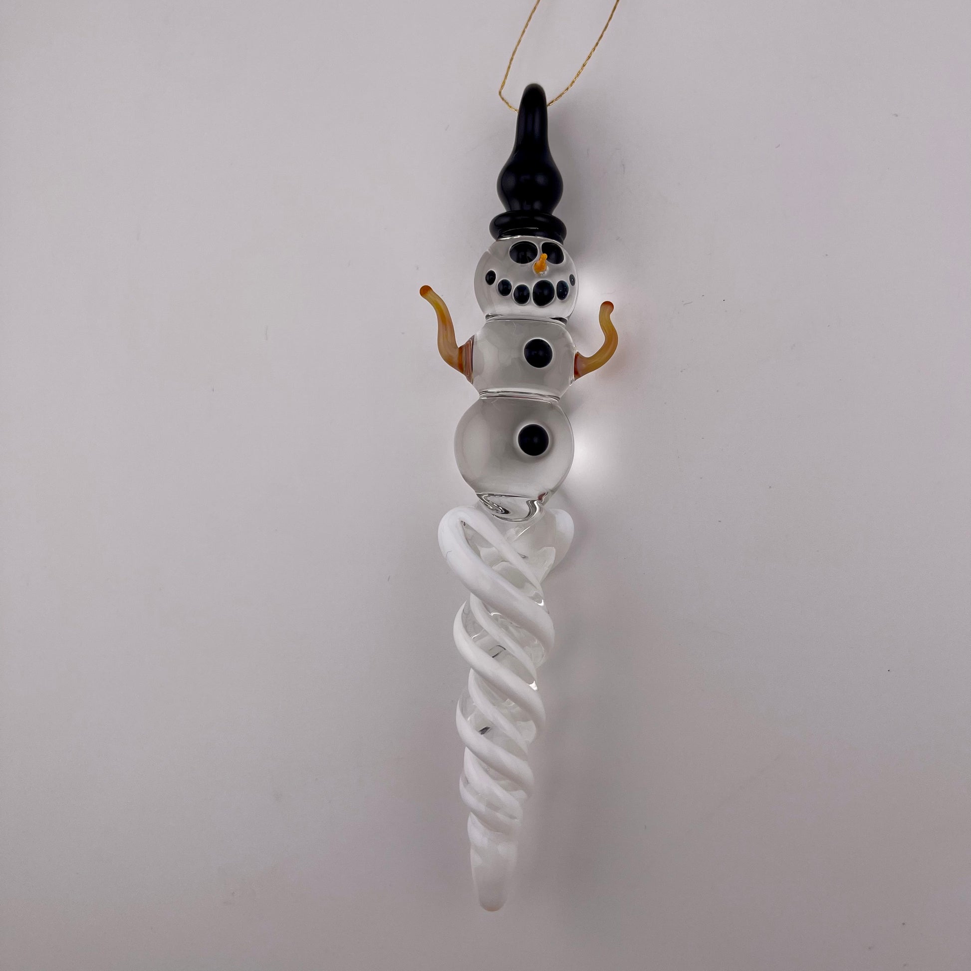 Snowman White Icicle Ornament - JeffBeckerGlass.com