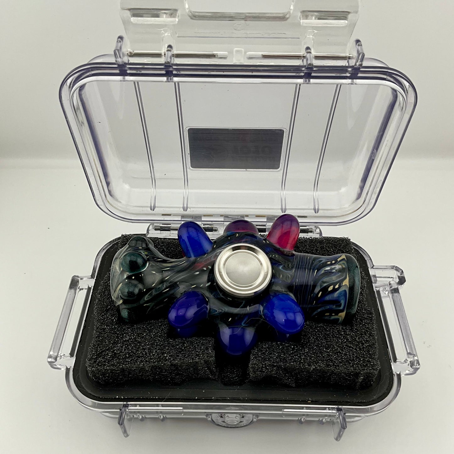 Glass Fidget Spinner Pipe Cobalt Blue and Silver Wrap n Rake - JeffBeckerGlass.com