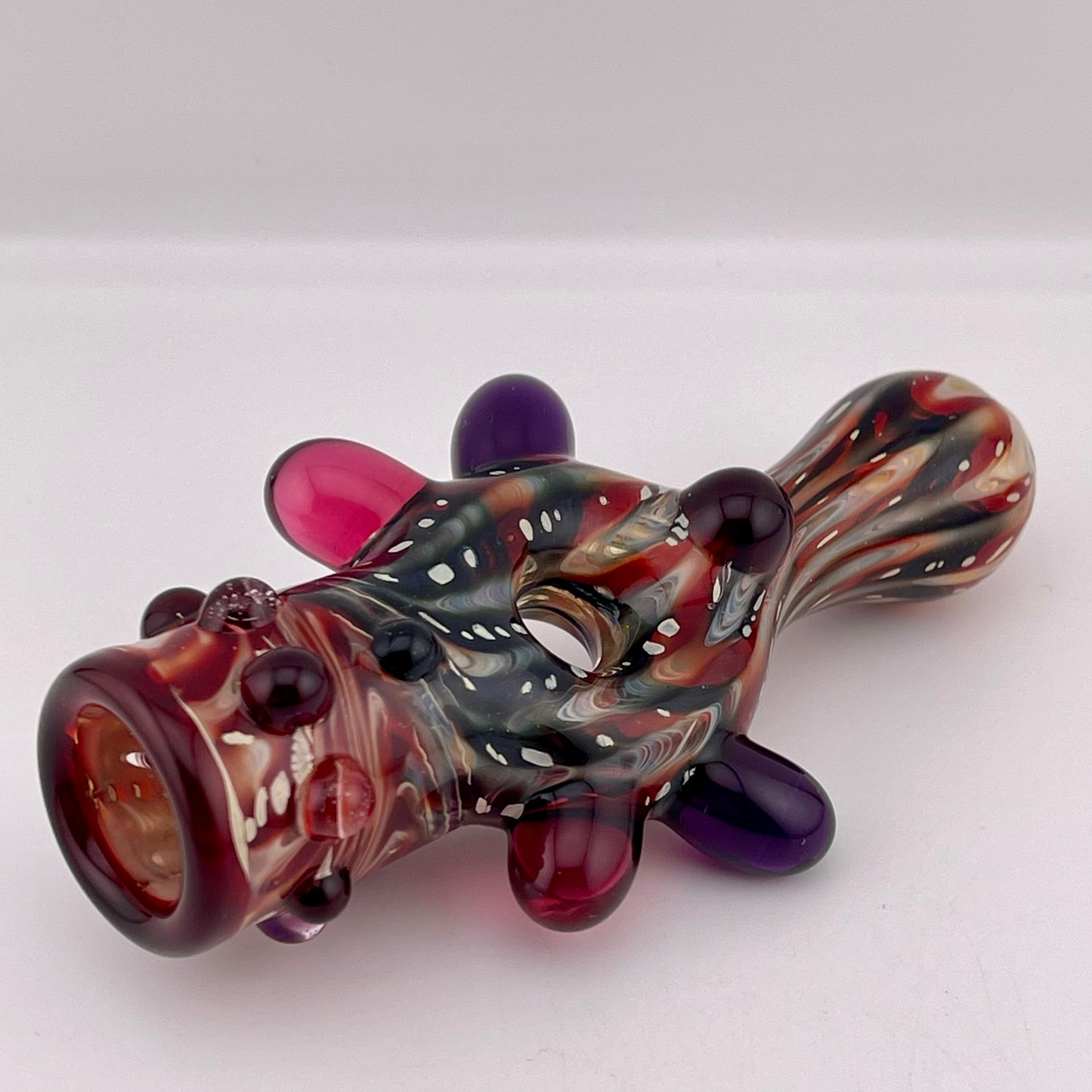 Glass Donut Chillum Pipe Red and Black - JeffBeckerGlass.com