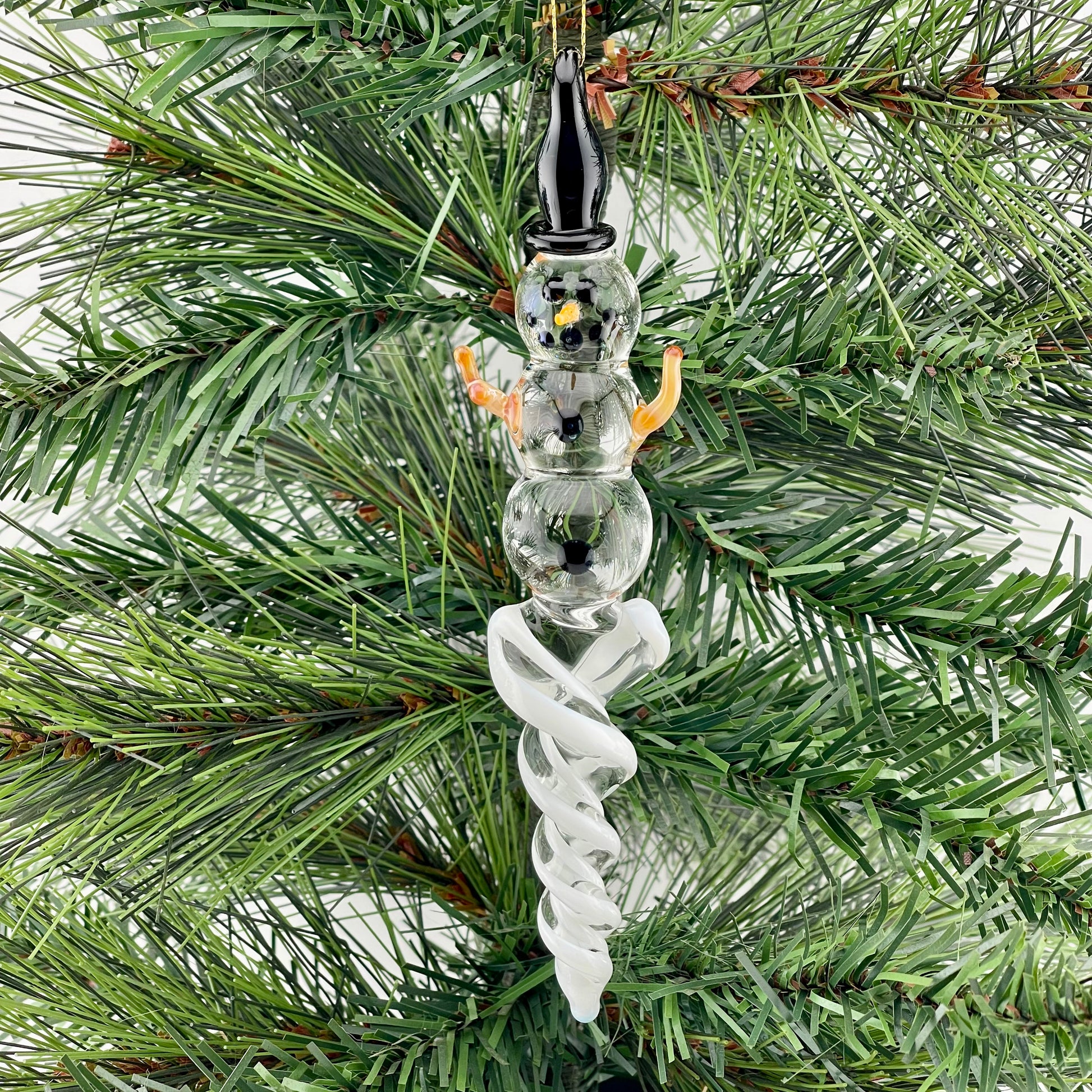 Snowman White Icicle Ornament - JeffBeckerGlass.com