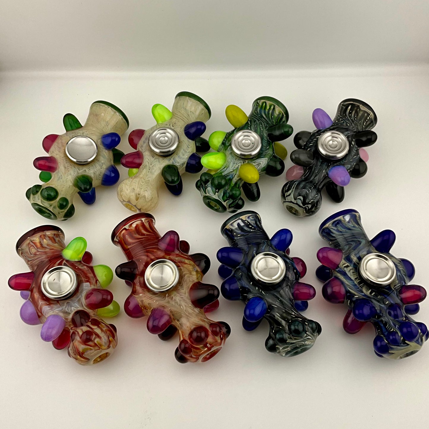 Glass Fidget Spinner Pipe Silver Fumed Color - JeffBeckerGlass.com