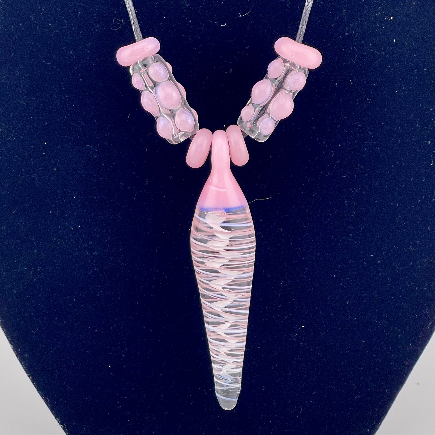 Pink and White Twist Necklace Pendant with accent Beads - JeffBeckerGlass.com