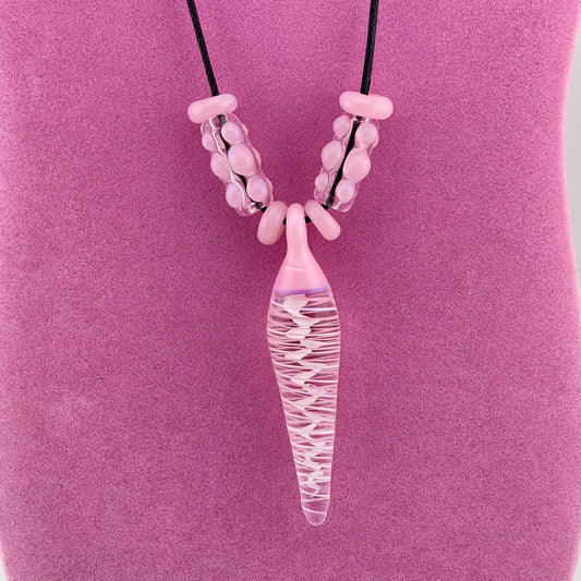 Pink and White Twist Necklace Pendant with accent Beads - JeffBeckerGlass.com
