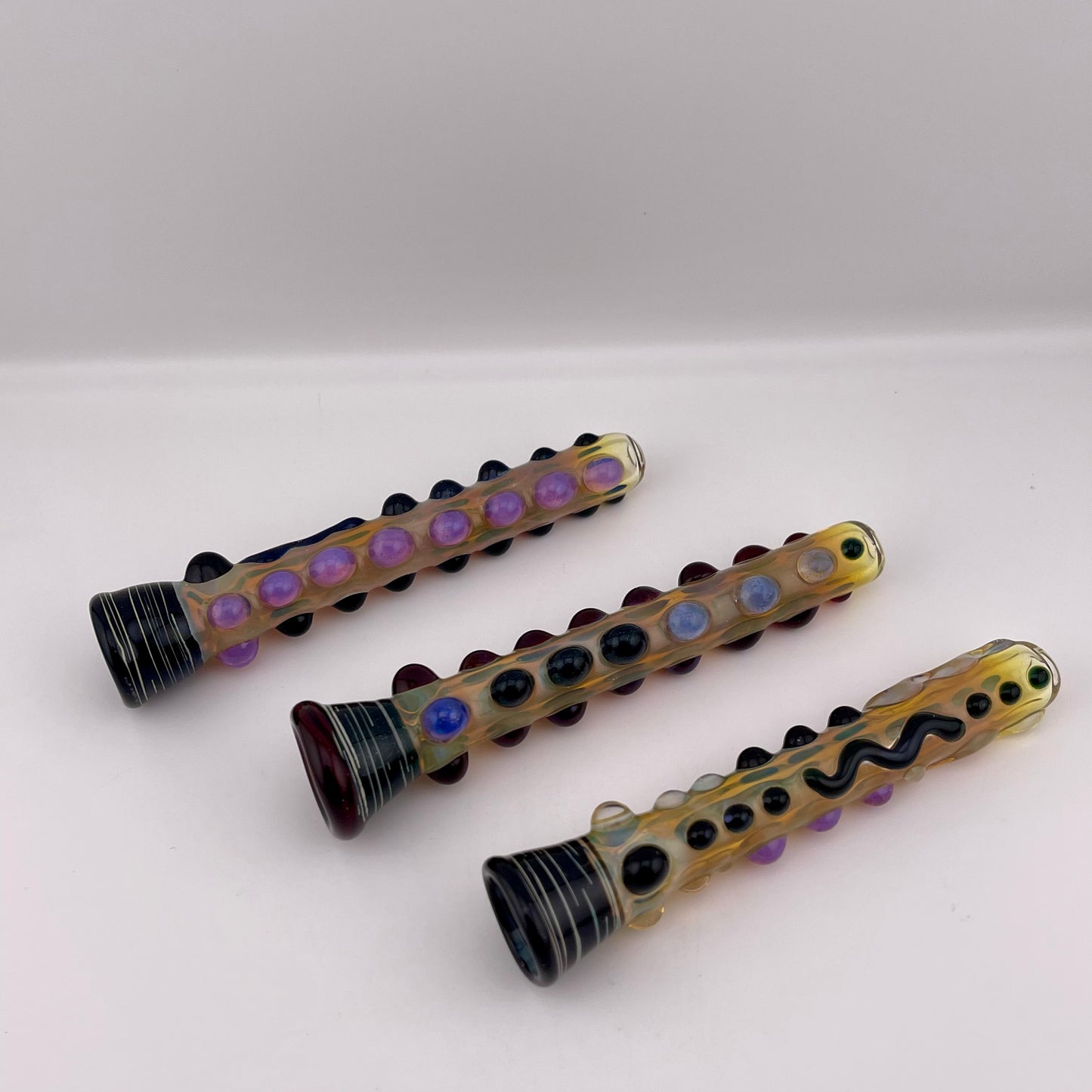 Chillum pipe black and pink slime Fully Worked Pipe Silver Fumed
