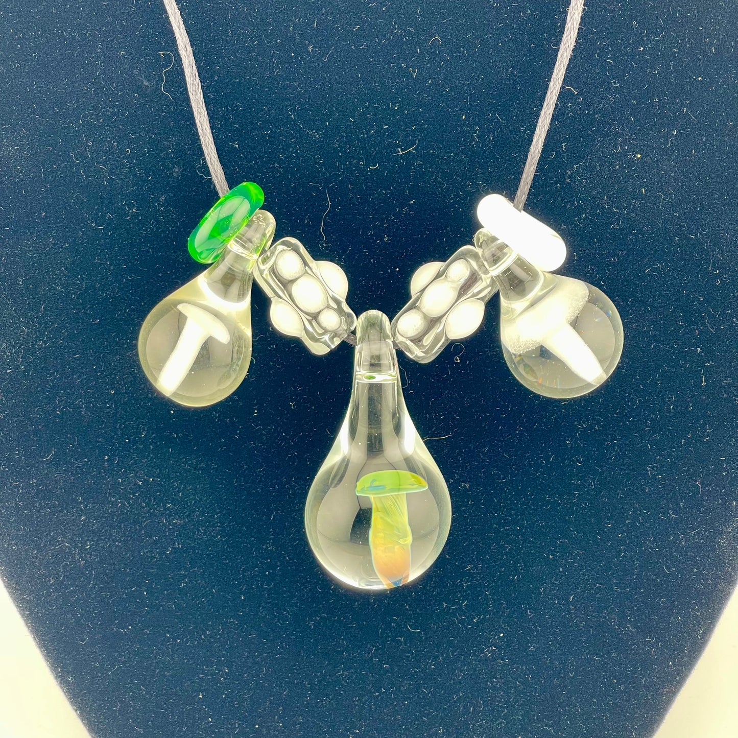 Mushroom Necklace Pendant with accent Mushroom Beads 3 - JeffBeckerGlass.com