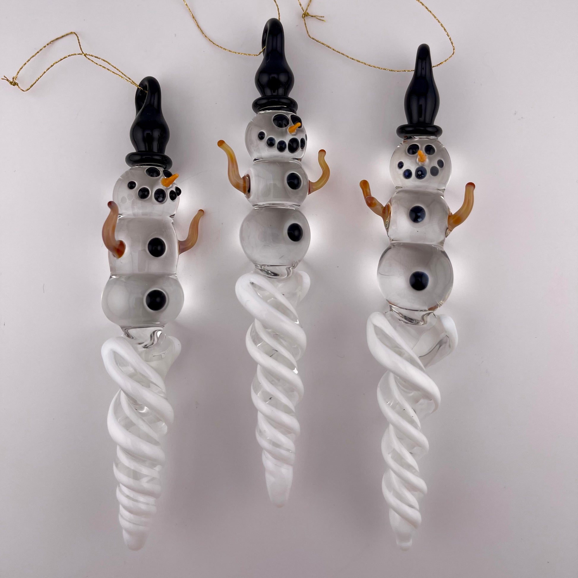 Snowman White Icicle Ornament - JeffBeckerGlass.com