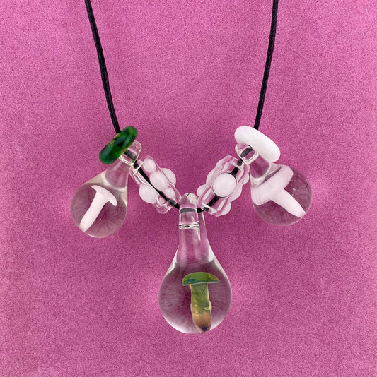 Mushroom Necklace Pendant with accent Mushroom Beads 3 - JeffBeckerGlass.com