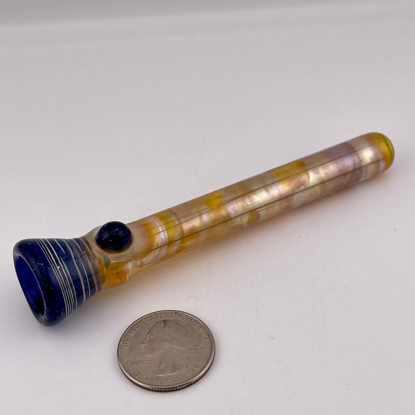 Blue Blizzard Chillum Pipe Silver Fumed
