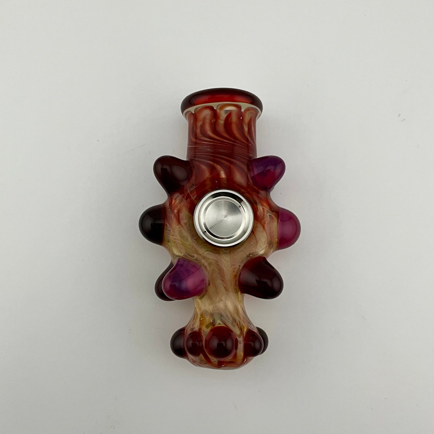 Glass Fidget Spinner Red and Gold Wrap n Rake - JeffBeckerGlass.com