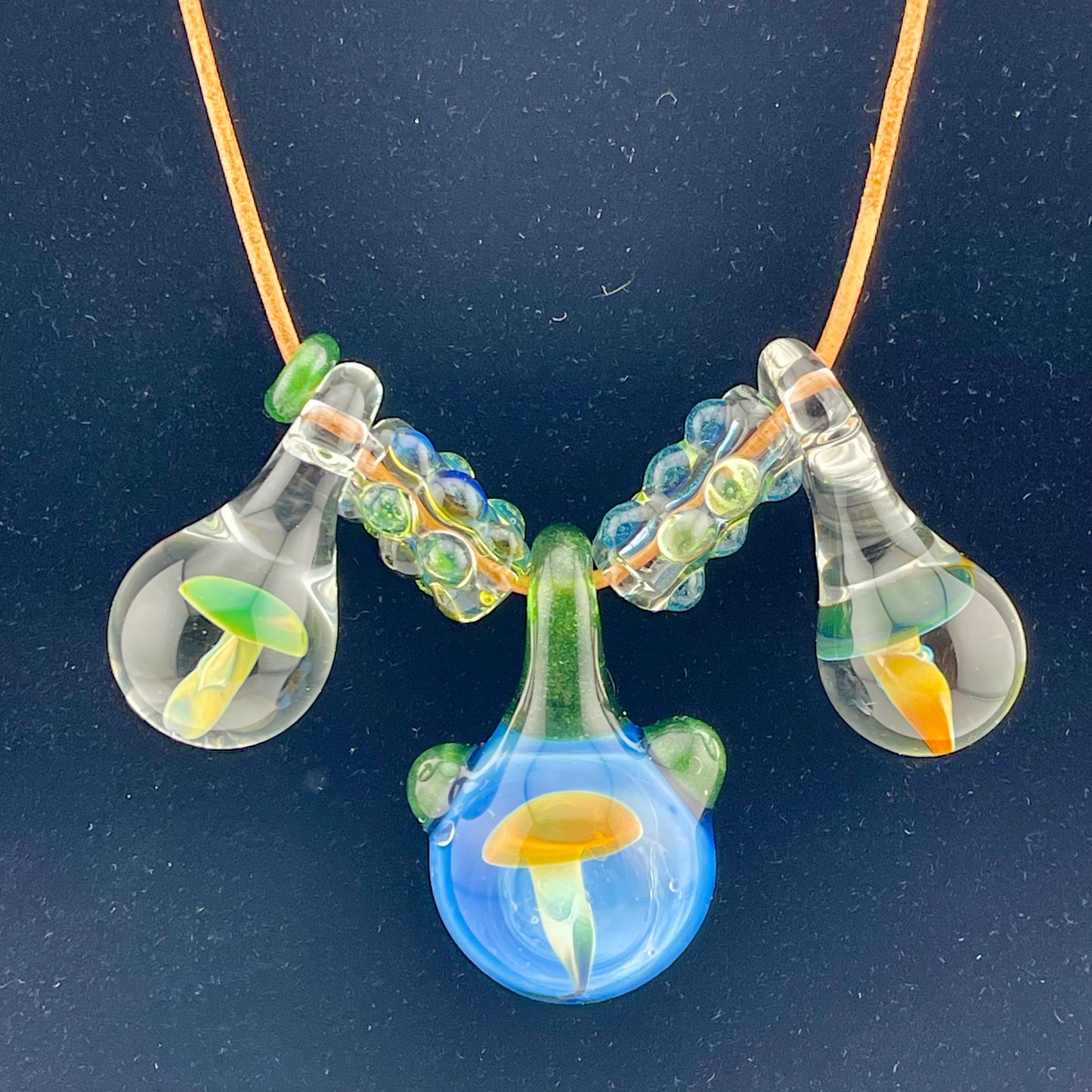 Mushroom Necklace Pendant with accent Mushroom Beads - JeffBeckerGlass.com