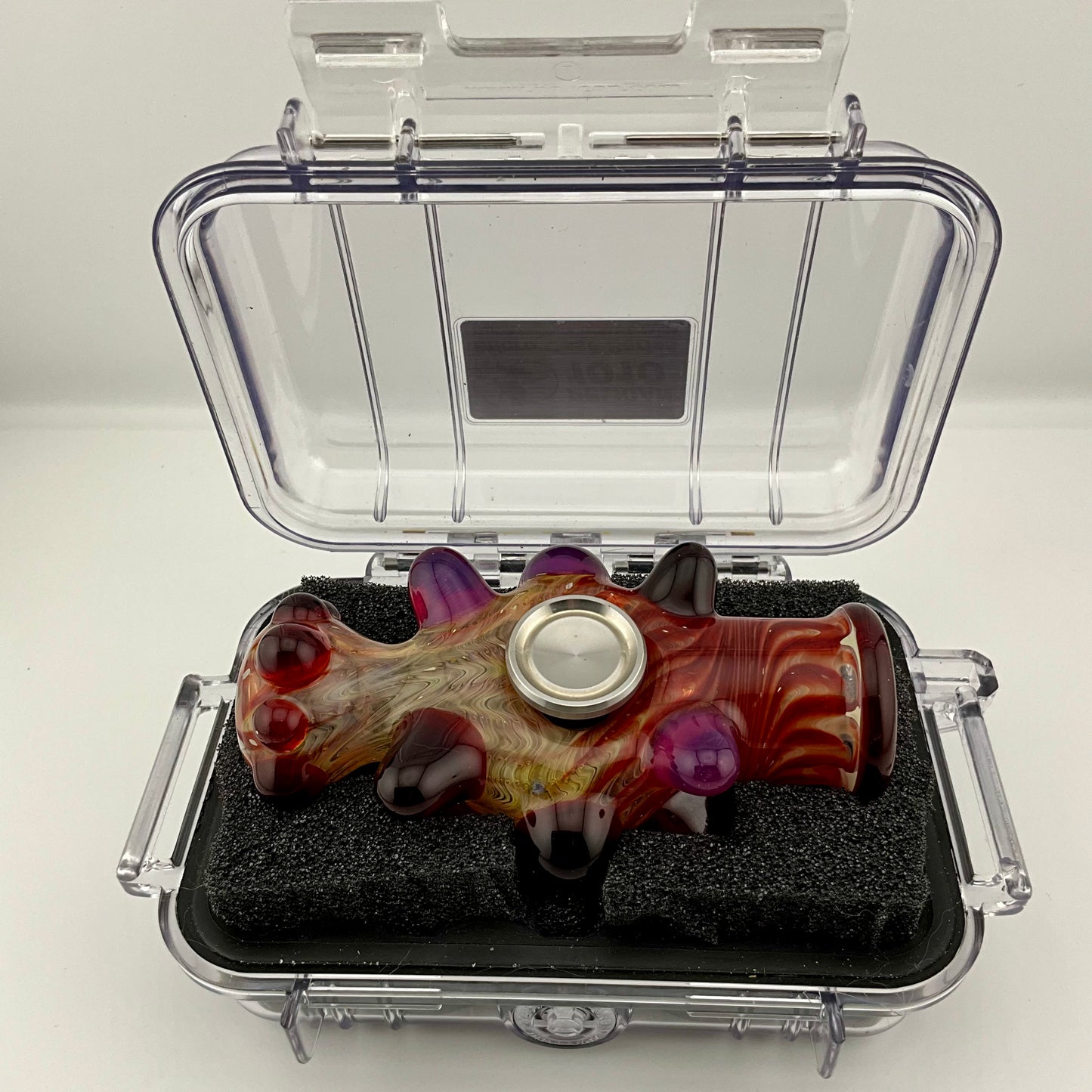 Glass Fidget Spinner Red and Gold Wrap n Rake - JeffBeckerGlass.com