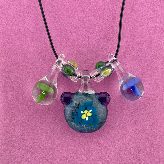 Flower Necklace Pendant with accent Mushroom Beads - JeffBeckerGlass.com