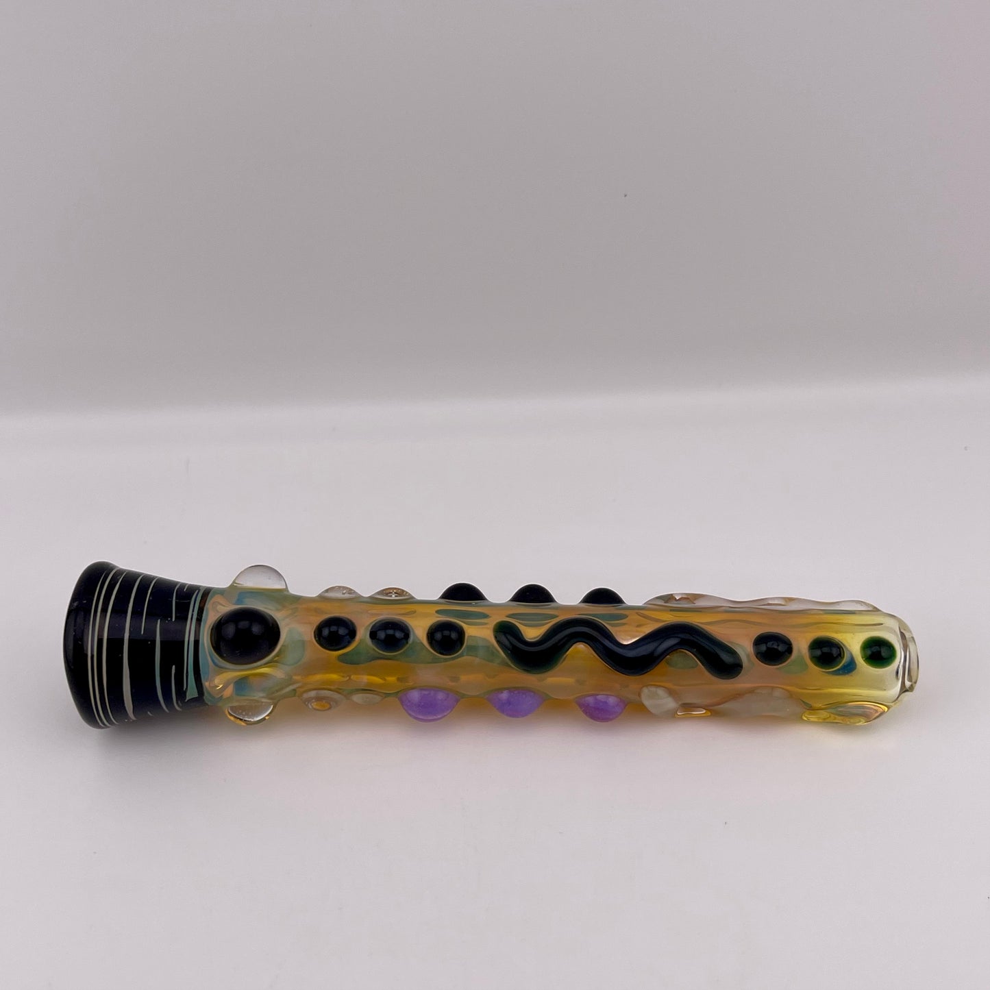 Chillum Glass pipe black and pink slime marbles Fully Worked Pipe Silver Fumed