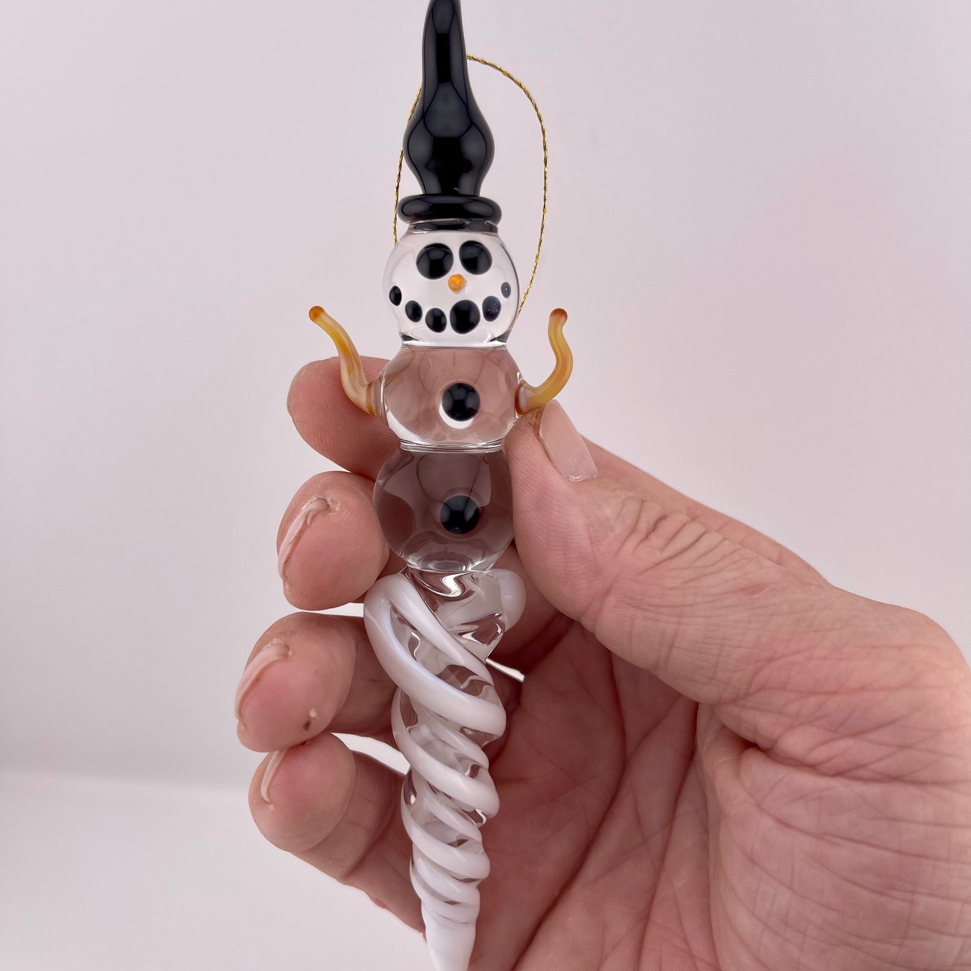 Snowman White Icicle Ornament - JeffBeckerGlass.com