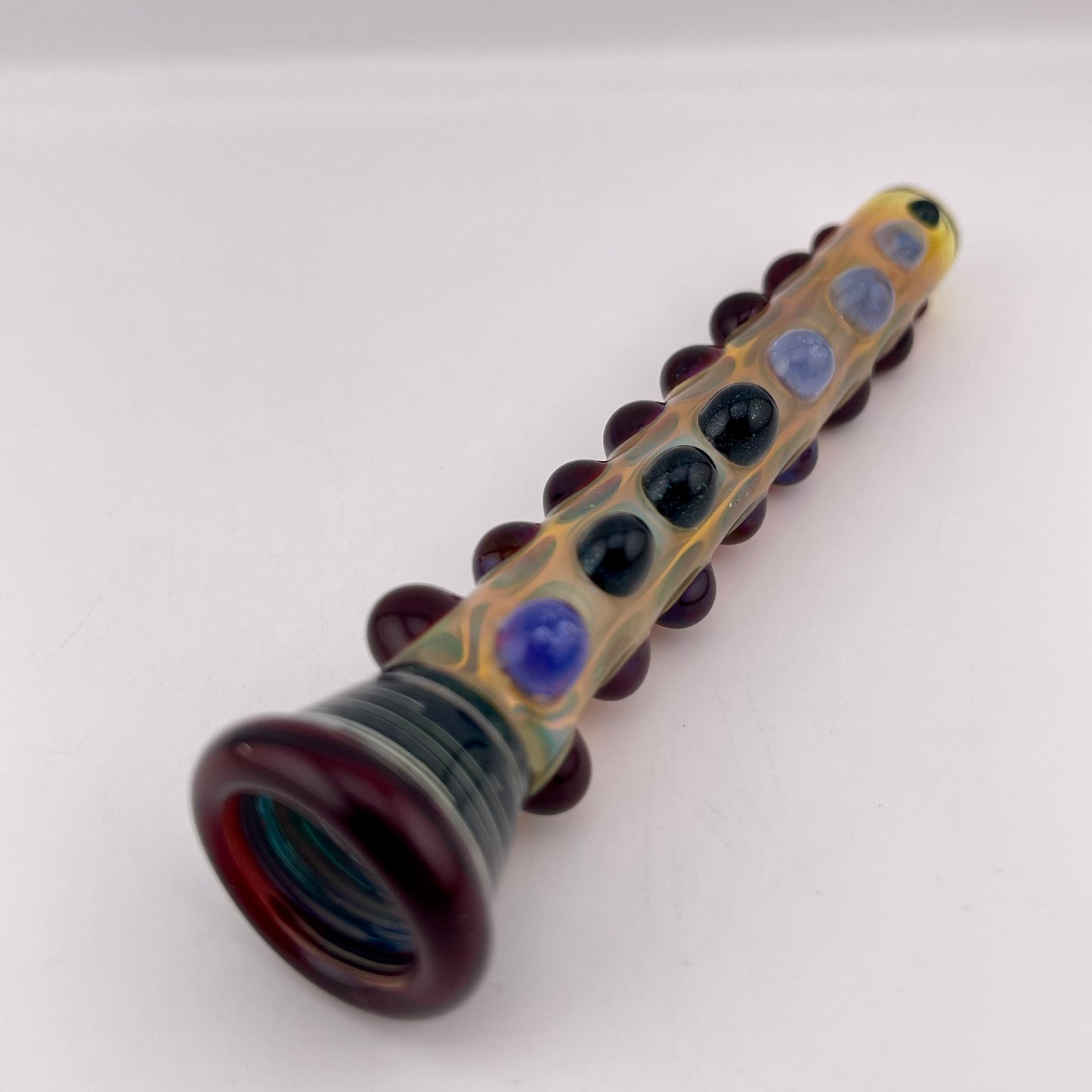 Chillum pipe blue and red Fully Worked Pipe Silver Fumed - JeffBeckerGlass.com