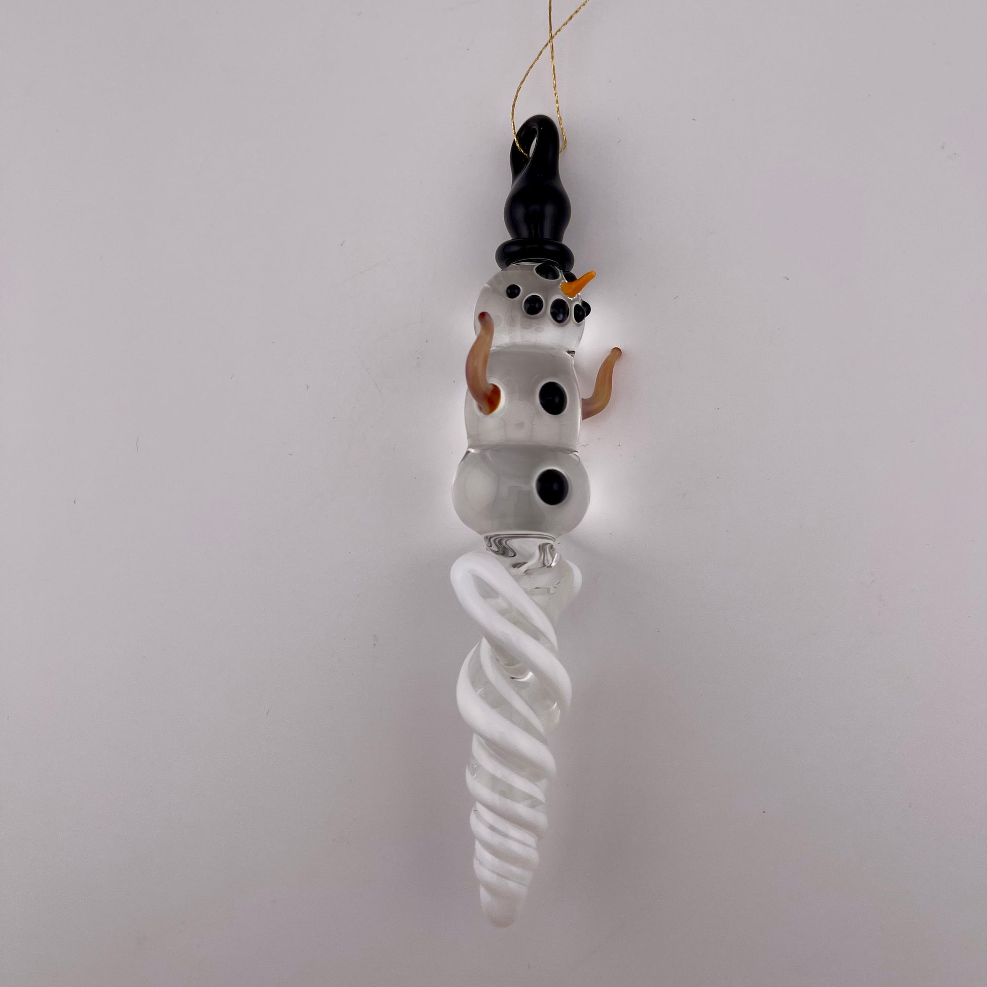 Snowman White Icicle Ornament - JeffBeckerGlass.com