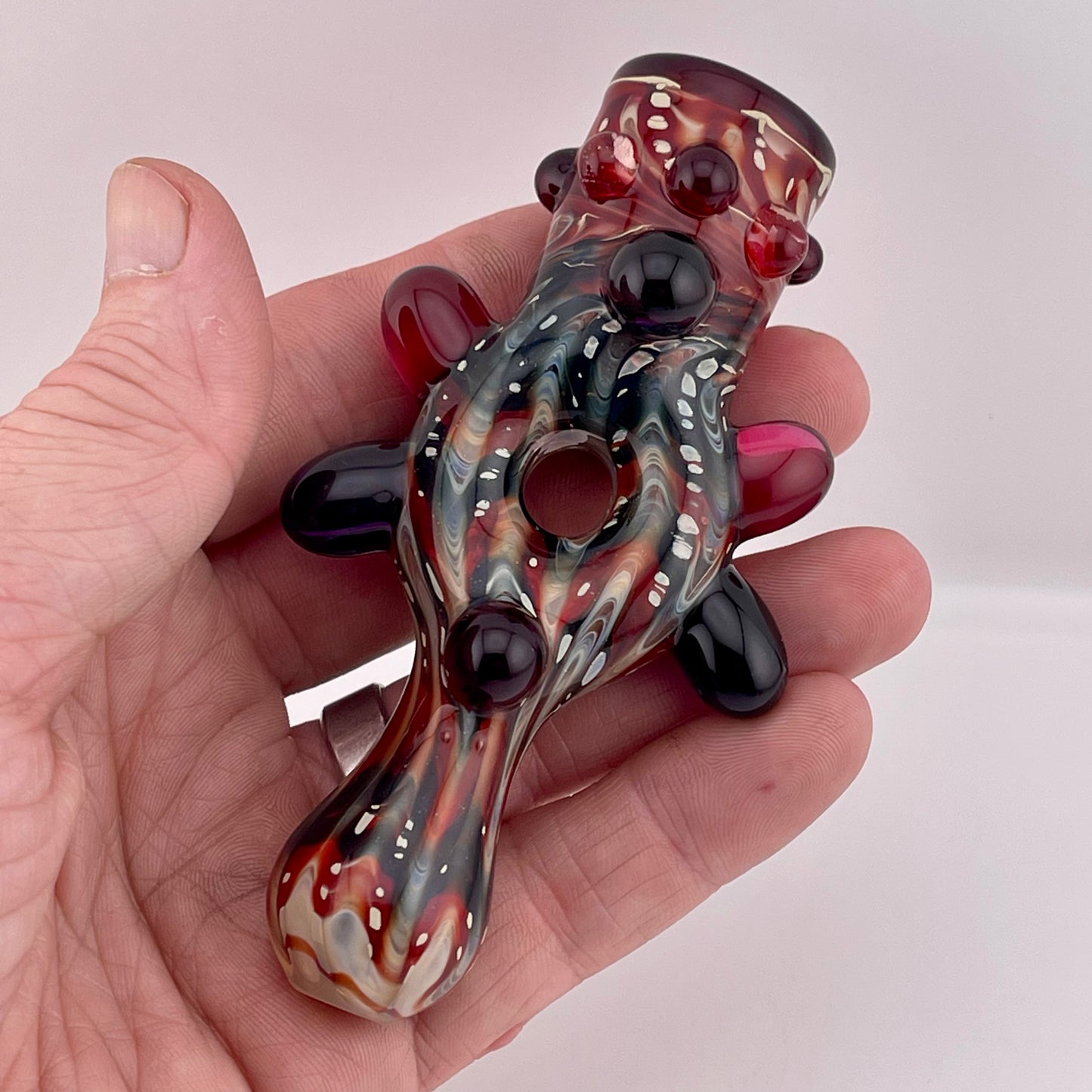 Glass Donut Chillum Pipe Red and Black - JeffBeckerGlass.com