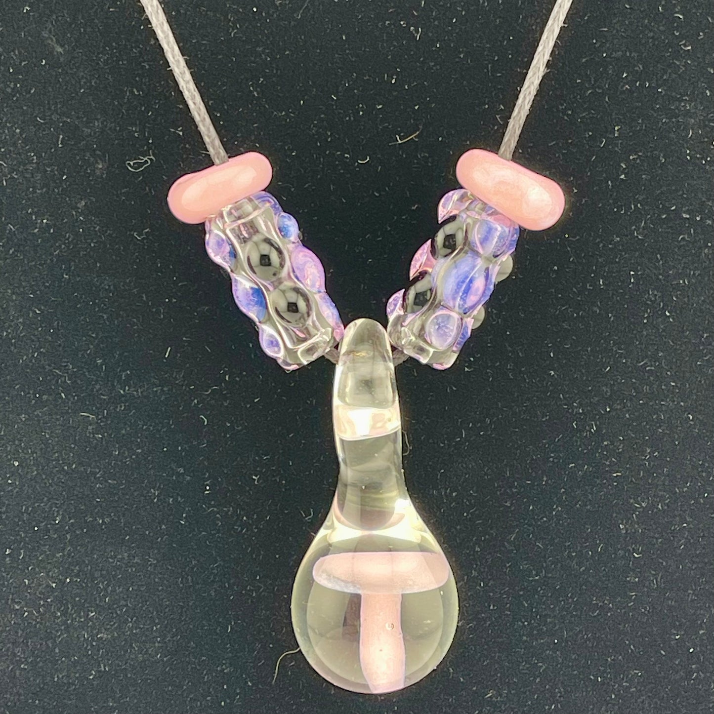Pink Mushroom Necklace Pendant with accent Beads - JeffBeckerGlass.com