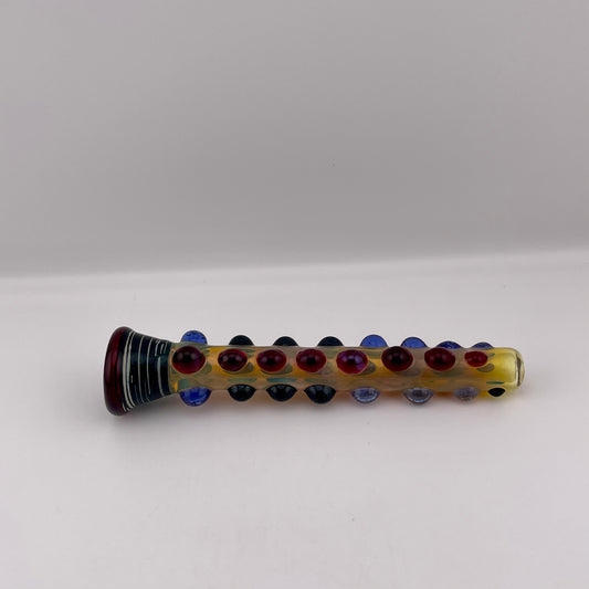 Chillum pipe blue and red Fully Worked Pipe Silver Fumed - JeffBeckerGlass.com