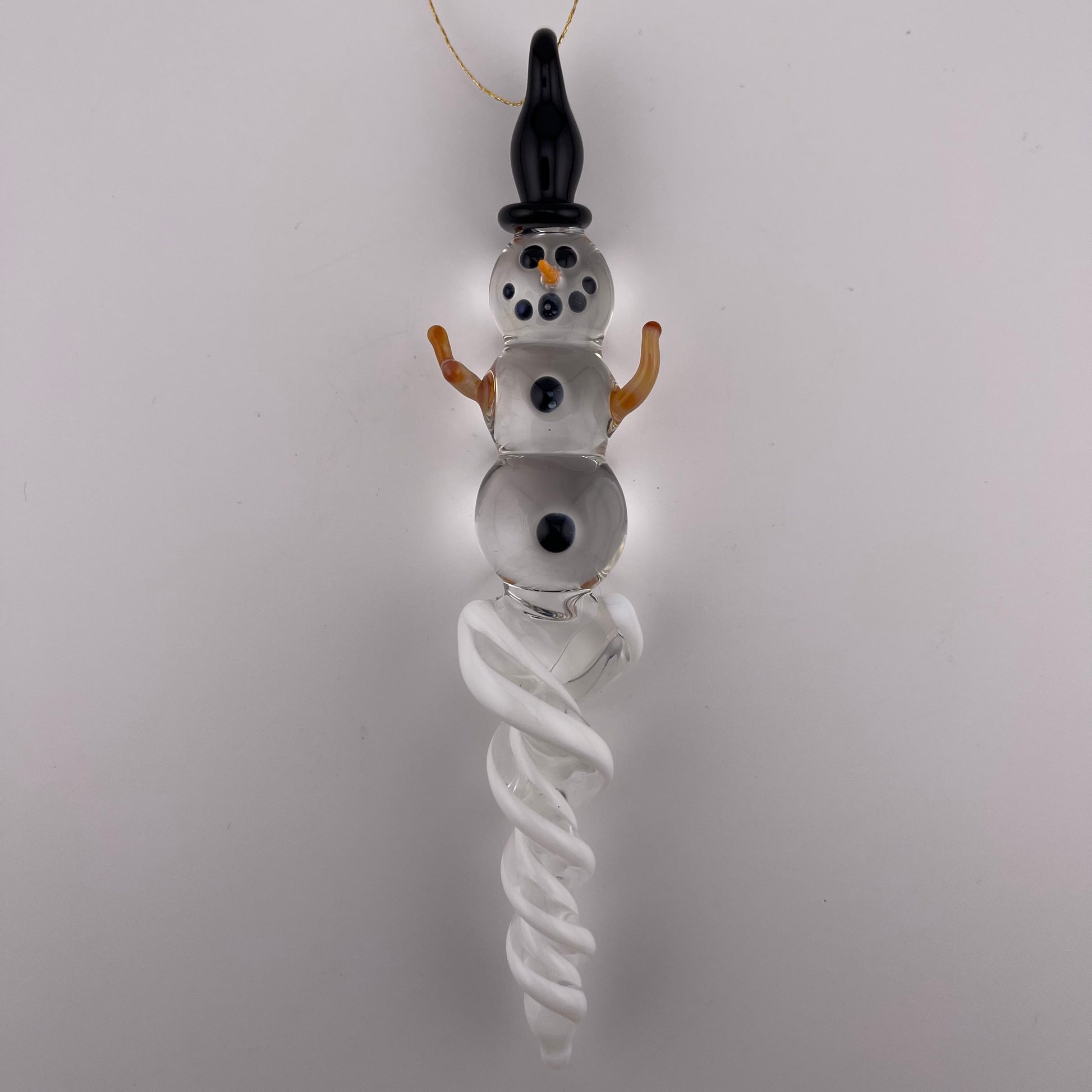 Snowman White Icicle Ornament - JeffBeckerGlass.com