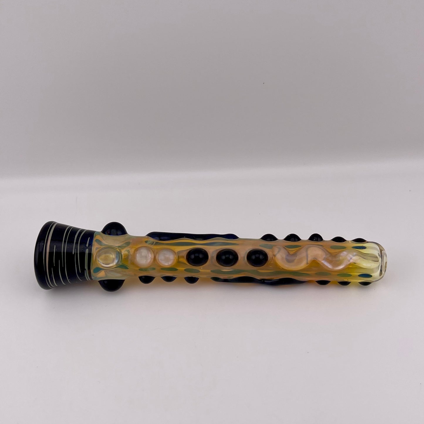 Chillum Glass pipe black and pink slime marbles Fully Worked Pipe Silver Fumed