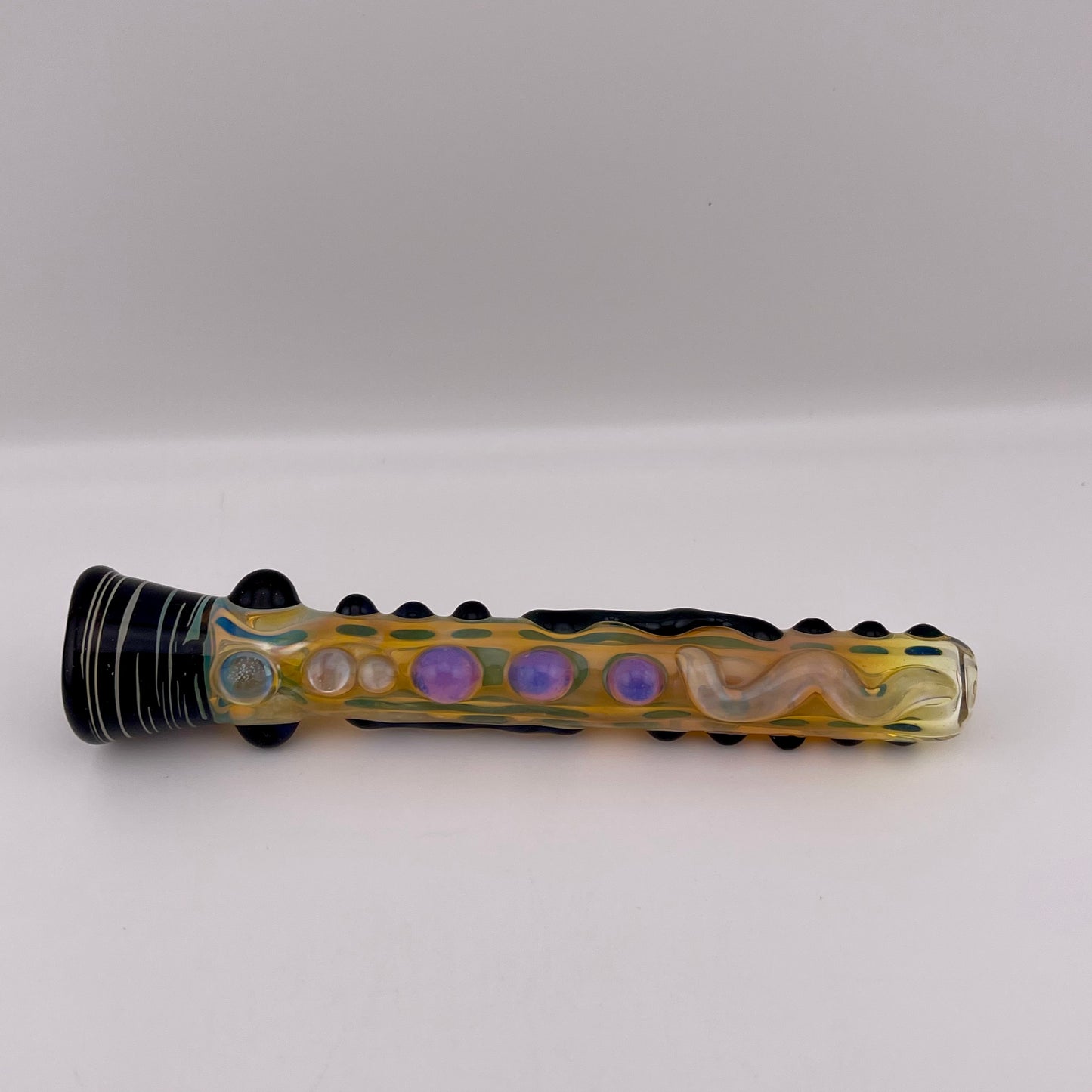 Chillum Glass pipe black and pink slime marbles Fully Worked Pipe Silver Fumed