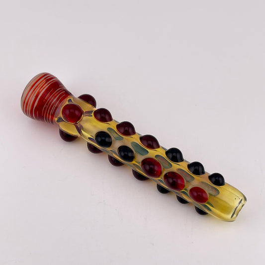 Red Chillum Fully Worked Pipe Silver Fumed - JeffBeckerGlass.com