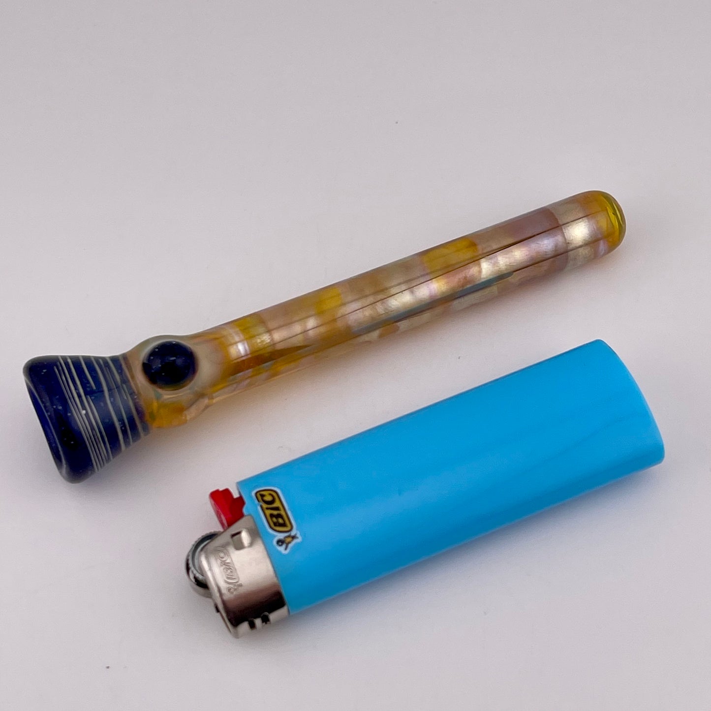 Blue Blizzard Chillum Pipe Silver Fumed
