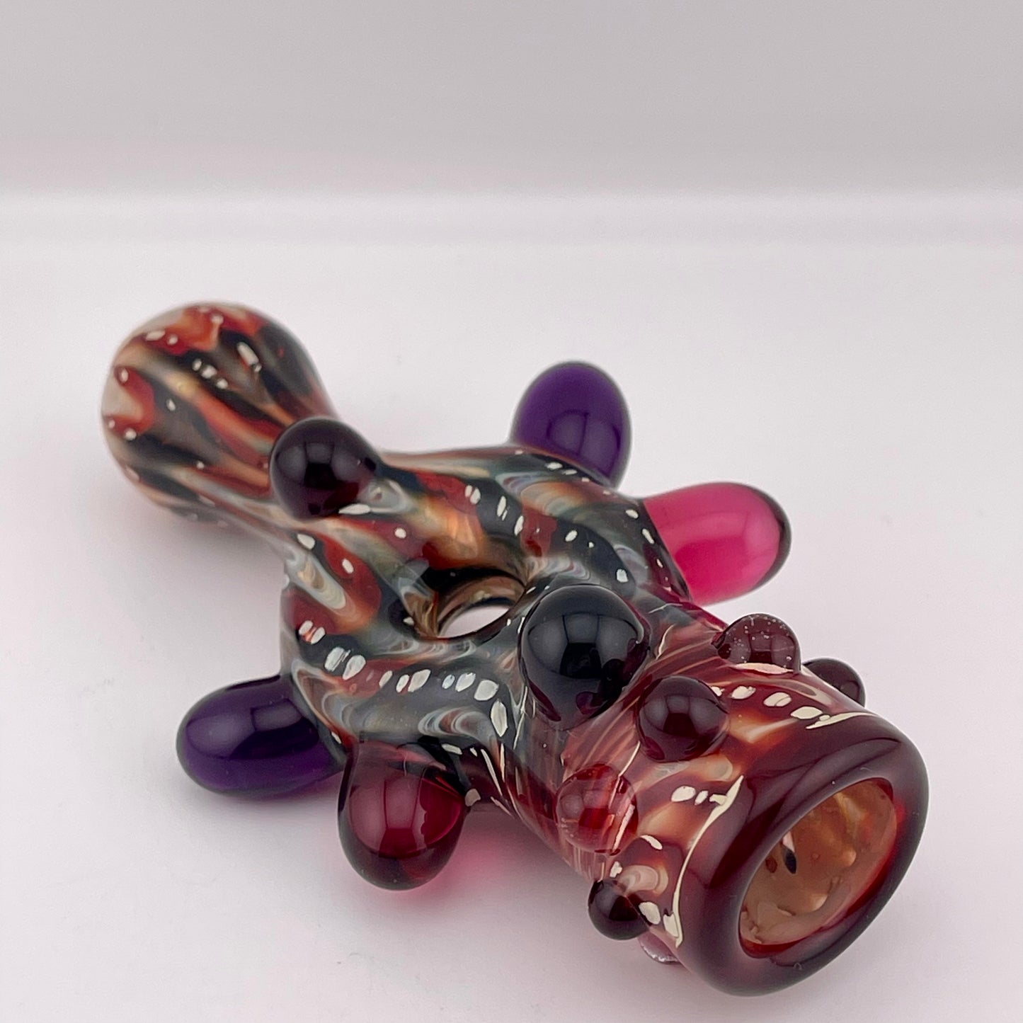 Glass Donut Chillum Pipe Red and Black - JeffBeckerGlass.com