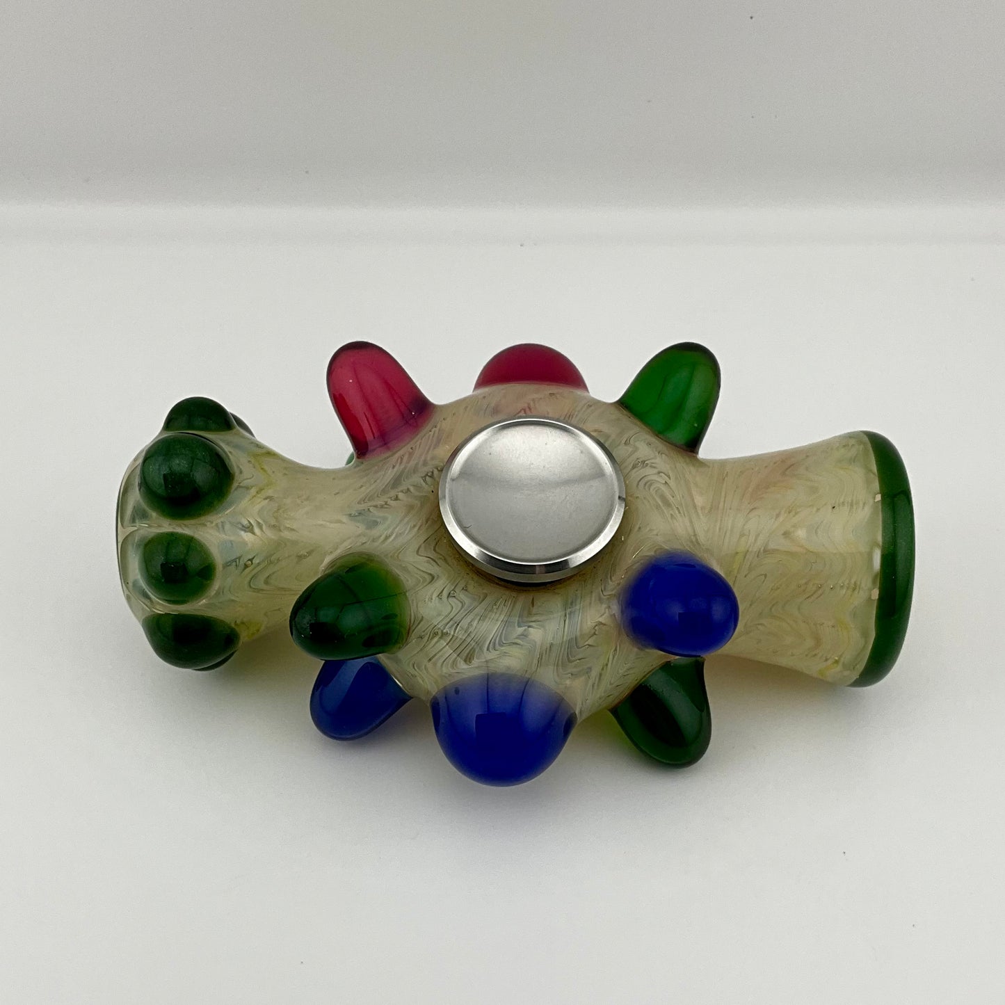 Glass Fidget Spinner Pipe Silver Fumed Color - JeffBeckerGlass.com