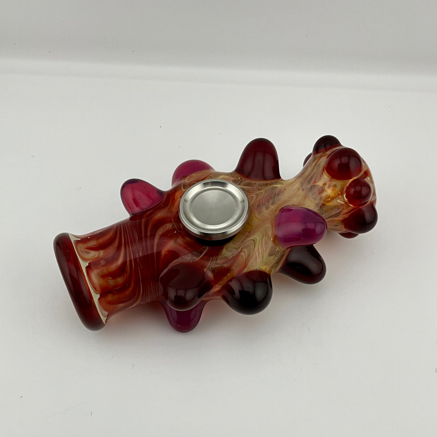 Glass Fidget Spinner Red and Gold Wrap n Rake - JeffBeckerGlass.com