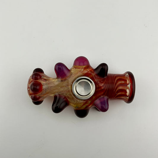 Glass Fidget Spinner Red and Gold Wrap n Rake - JeffBeckerGlass.com