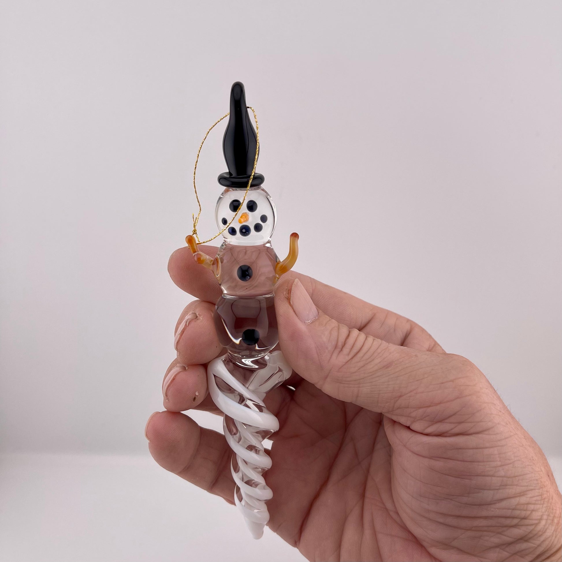 Snowman White Icicle Ornament - JeffBeckerGlass.com