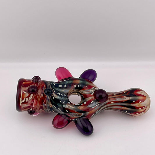 Glass Donut Chillum Pipe Red and Black - JeffBeckerGlass.com