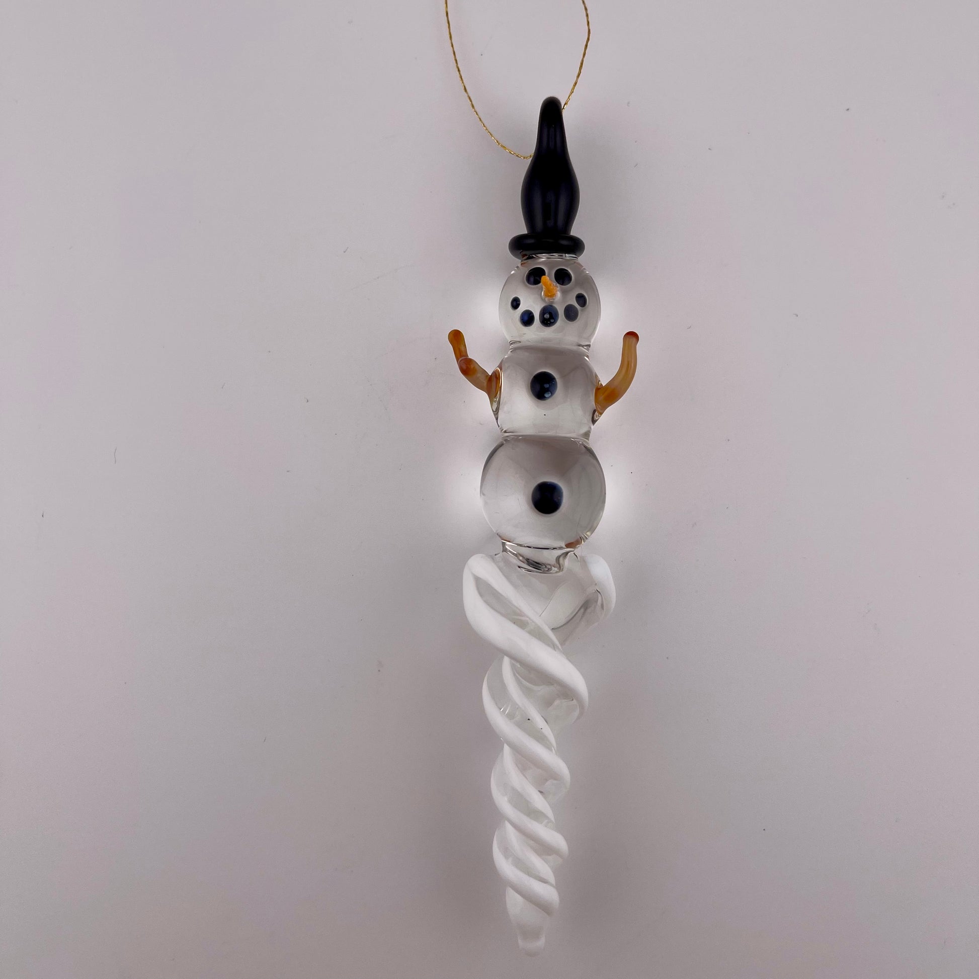 Snowman White Icicle Ornament - JeffBeckerGlass.com