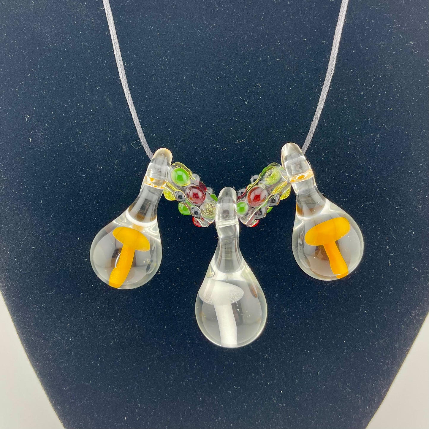 Mushroom Necklace Pendant with accent Mushroom Beads 2 - JeffBeckerGlass.com