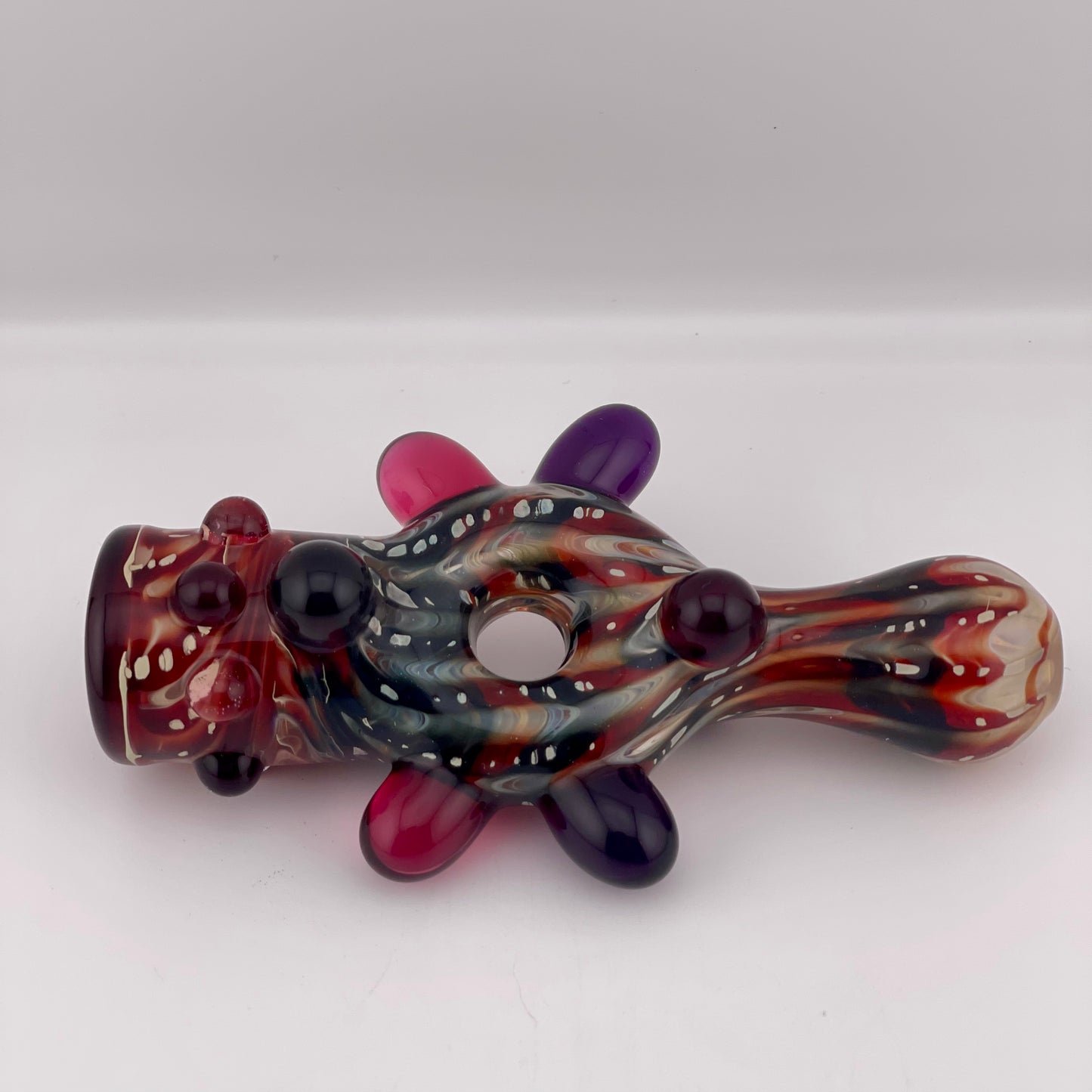 Glass Donut Chillum Pipe Red and Black - JeffBeckerGlass.com
