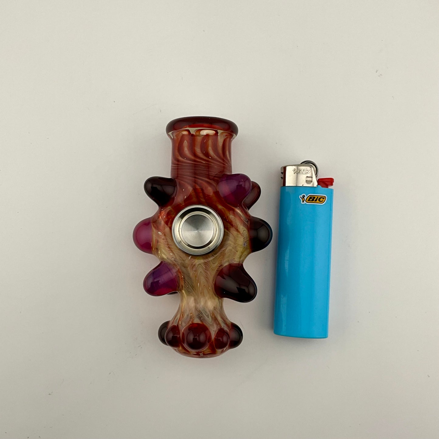Glass Fidget Spinner Red and Gold Wrap n Rake - JeffBeckerGlass.com