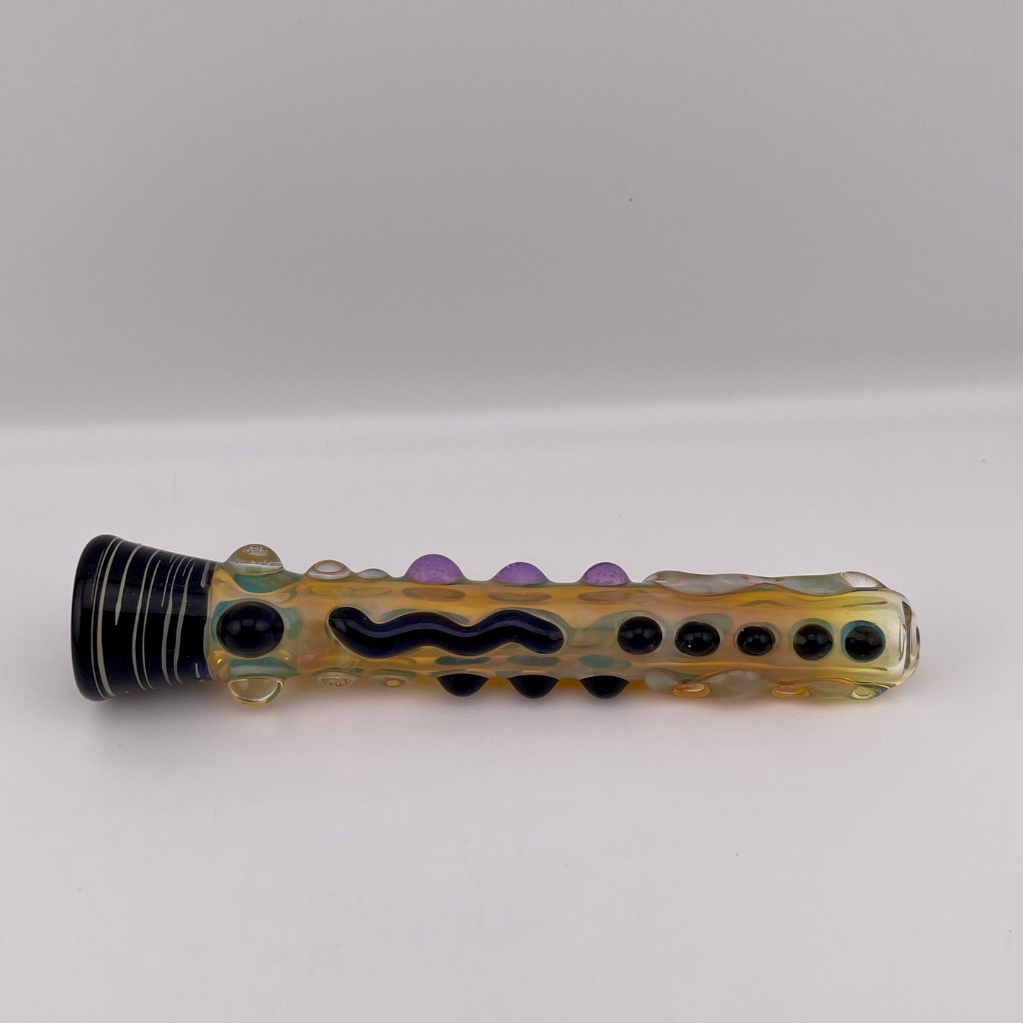 Chillum Glass pipe black and pink slime marbles Fully Worked Pipe Silver Fumed