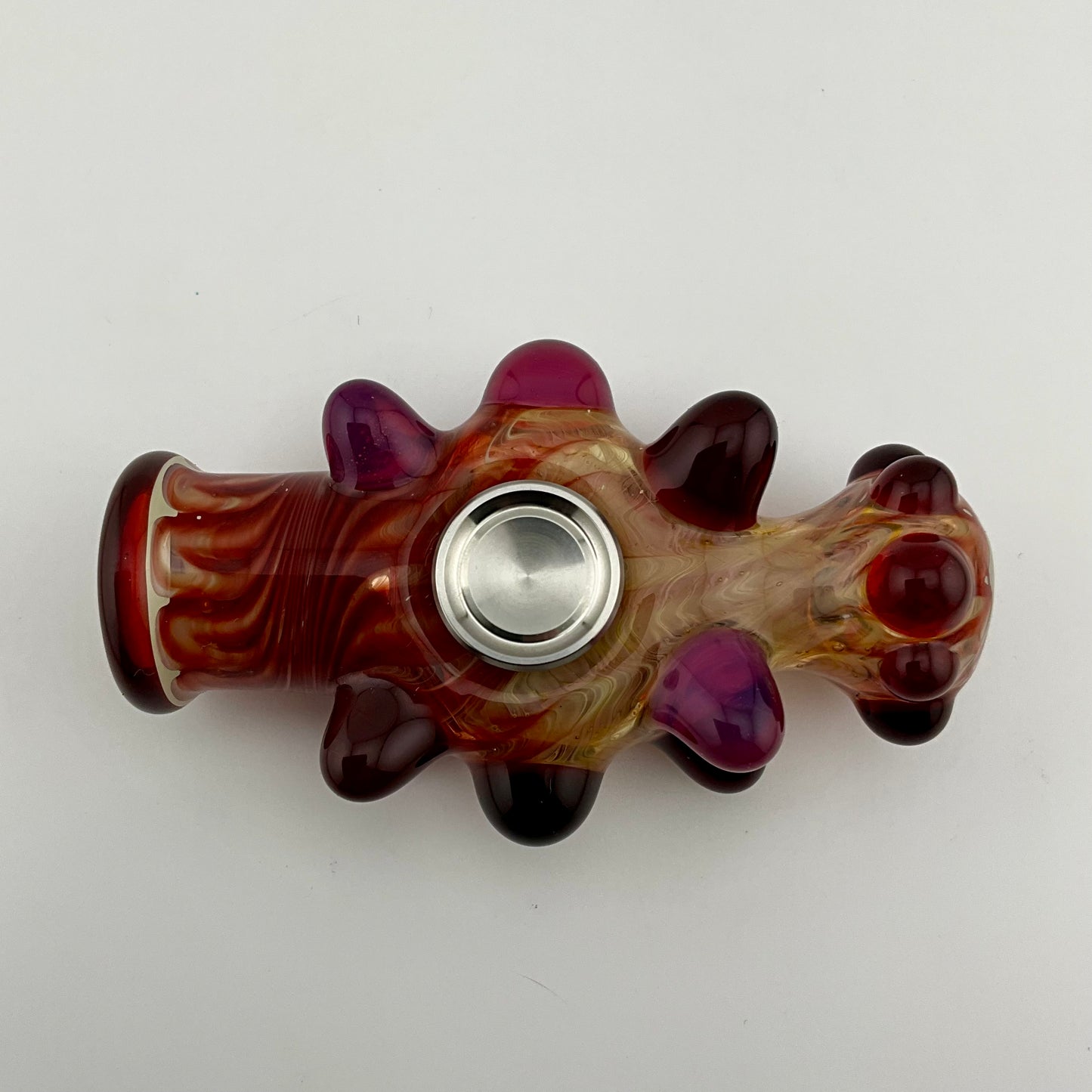 Glass Fidget Spinner Red and Gold Wrap n Rake - JeffBeckerGlass.com