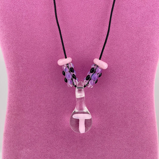 Pink Mushroom Necklace Pendant with accent Beads - JeffBeckerGlass.com