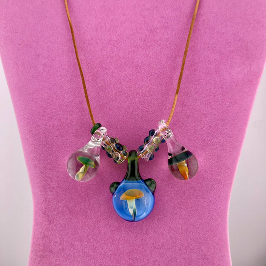 Mushroom Necklace Pendant with accent Mushroom Beads - JeffBeckerGlass.com