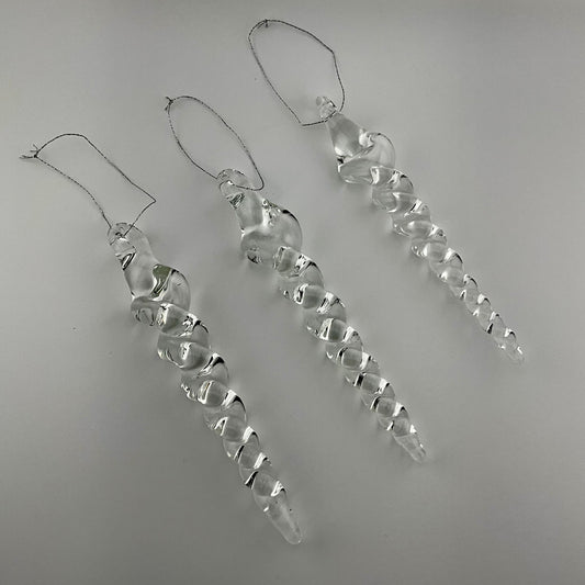 3 Pack of Medium Clear Glass Icicle Ornaments - JeffBeckerGlass.com