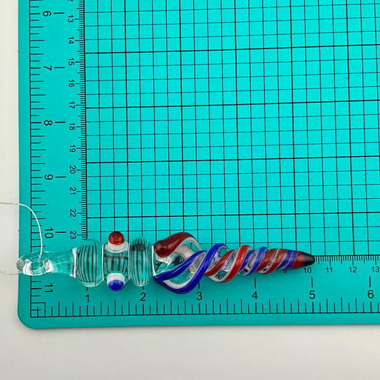 Mini Maria Elvis Red and Cobalt Blue Colored Glass Icicle Ornament - JeffBeckerGlass.com