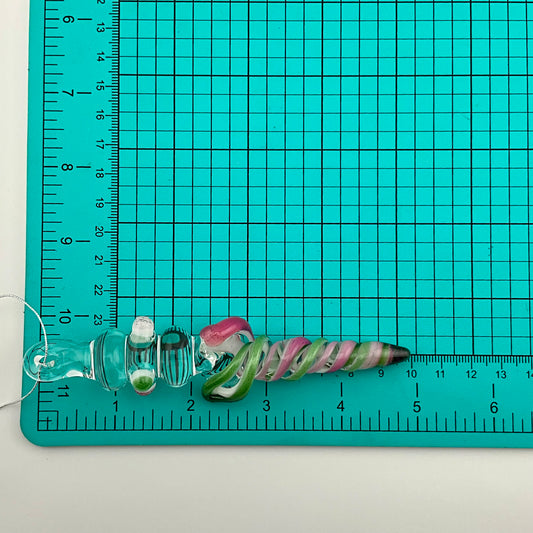 Mini Maria Telemagenta and Sparkly Green over White Colored Glass Icicle Ornament - JeffBeckerGlass.com