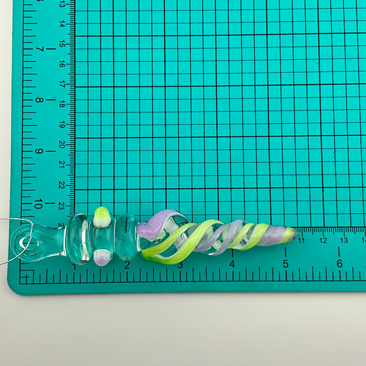 Mini Maria Pink Slymm and Green Slymm over White Colored Glass Icicle Ornament - JeffBeckerGlass.com